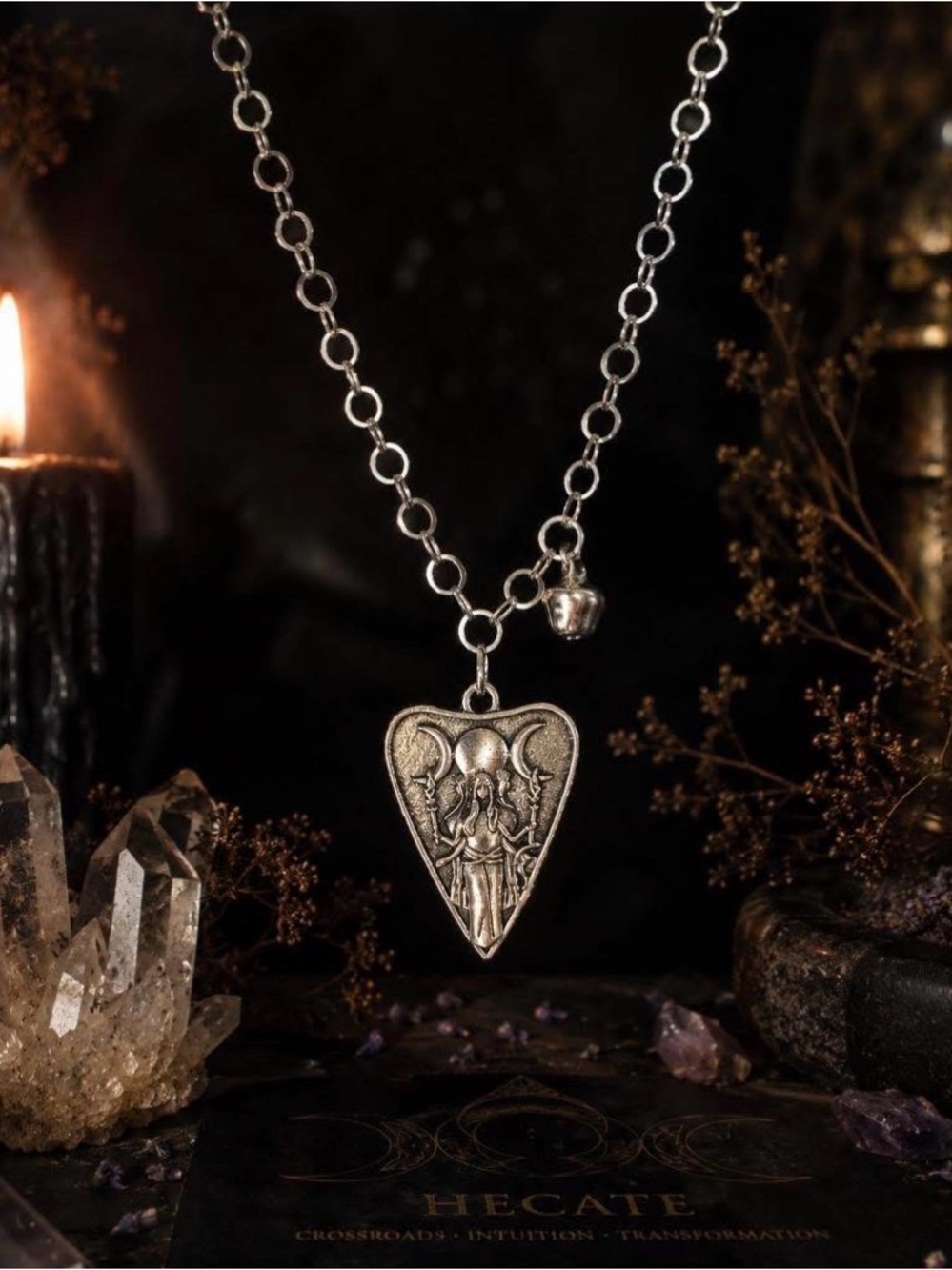 Hand Crafted Stainless Steel Hecate Pendant Necklace.